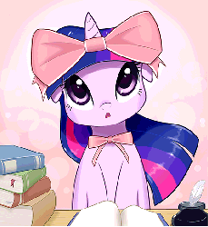 Size: 495x540 | Tagged: safe, artist:aymint, artist:ianpo, twilight sparkle, pony, unicorn, g4, animated, book, bow, cute, female, hair bow, hnnng, looking up, mare, open mouth, twiabetes