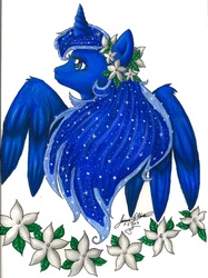 Size: 600x804 | Tagged: safe, artist:gina-su, princess luna, g4, female, flower, jasmines, solo, traditional art