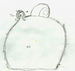 Size: 1558x1468 | Tagged: safe, artist:shelved_oddities, fluttershy, original species, slug, snail, snail pony, g4, belly, big belly, blob, fat, female, fluttersnail, huge belly, impossibly large belly, oh my, sketch, snailified, solo, species swap, traditional art