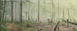 Size: 800x323 | Tagged: safe, artist:hewison, fluttershy, g4, female, forest, scenery, solo