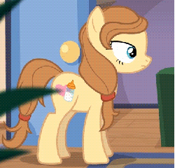 Size: 383x369 | Tagged: safe, artist:jan, oc, oc only, oc:cream heart, earth pony, pony, button's adventures, g4, animated, cutie mark, door, eyes closed, facehoof, female, gif, hooves, mare, solo