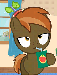 Size: 266x353 | Tagged: safe, artist:jan, button mash, earth pony, pony, button's adventures, g4, animated, button, colt, gif, hat, hooves, juice box, male, propeller hat, solo