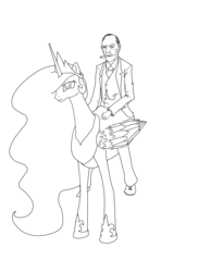 Size: 1600x2200 | Tagged: safe, princess celestia, taur, g4, monochrome, not what it looks like, sigmund freud