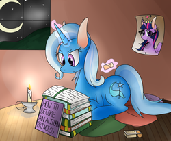 Size: 1024x844 | Tagged: safe, artist:celestial-voyager, trixie, twilight sparkle, alicorn, pony, g4, book, female, mare, peanut butter crackers, solo, twilight sparkle (alicorn)