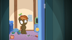 Size: 640x358 | Tagged: safe, artist:jan, button mash, earth pony, pony, button's adventures, g4, animated, ball, colt, foal, gif, hat, hooves, male, propeller hat, solo, talking, teeth