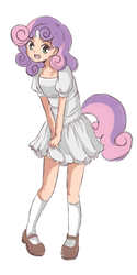 Size: 1000x2000 | Tagged: safe, artist:monmondomo, sweetie belle, human, g4, female, horn, horned humanization, humanized, mary janes, solo, tailed humanization