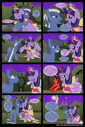 Size: 2000x2978 | Tagged: safe, artist:mlp-silver-quill, twilight sparkle, oc, oc:clutterstep, alicorn, pony, comic:a princess' tears, g4, blood, canon x oc, canterlot, comedy, comforting, comforting twilight, comic, crying, female, hug, labyrinth, male, mare, night, nose blowing, runny nose, sad, stallion, twilight sparkle (alicorn)