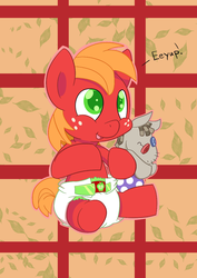 Size: 883x1248 | Tagged: safe, artist:artiecanvas, big macintosh, smarty pants, earth pony, pony, g4, artiecanvas is trying to murder us, baby, baby macintosh, baby pony, colt, colt big macintosh, cute, cutie mark diapers, diaper, diapered colt, eeyup, foal, macabetes, male, poofy diaper, young, younger