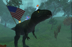 Size: 1020x666 | Tagged: safe, screencap, rainbow dash, dinosaur, tyrannosaurus rex, g4, second life