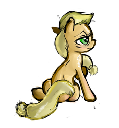 Size: 551x591 | Tagged: safe, artist:untiltheballoons, applejack, g4, female, sitting, solo, tired