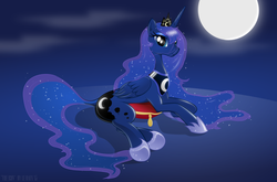 Size: 4462x2946 | Tagged: safe, artist:lerauxart, princess luna, g4, cushion, female, moon, solo