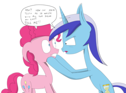 Size: 2672x1976 | Tagged: safe, artist:iados, minuette, pinkie pie, earth pony, pony, unicorn, g4, duo, duo female, female, horn, mare, simple background, speech bubble, transparent background