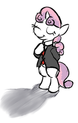 Size: 236x371 | Tagged: safe, artist:untiltheballoons, sweetie belle, pony, g4, bipedal, clothes, female, formal wear, necktie, sketch, solo, suit, suity belle