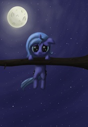 Size: 2100x3000 | Tagged: safe, artist:mindfl0w, princess luna, g4, female, filly, hang in there, night, solo, woona