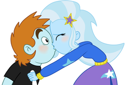 Size: 1076x722 | Tagged: source needed, safe, artist:kog, snips, trixie, equestria girls, g4, blushing, female, kissing, male, ship:trips, shipping, sniptrix, straight