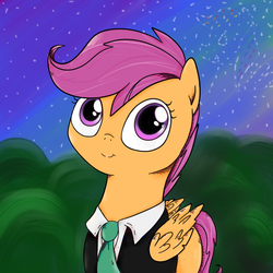 Size: 800x800 | Tagged: safe, artist:chiweee, scootaloo, g4, clothes, female, solo, suit, suitaloo