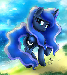 Size: 1070x1200 | Tagged: safe, artist:joakaha, princess luna, pony, g4, beach, female, solo