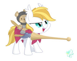 Size: 2000x1600 | Tagged: safe, artist:equestria-prevails, oc, oc only, oc:florence, bat pony, pony, cape, clothes, cute, female, filly, joust, lance, simple background, solo, sword, teddy bear, transparent background