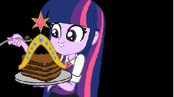 Size: 576x324 | Tagged: safe, artist:khuzang, sunset shimmer, twilight sparkle, human, equestria girls, g4, animated, big crown thingy, cake, do you want this cake, element of magic, female, harry partridge, parody