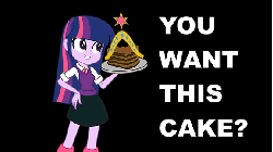 Size: 576x324 | Tagged: safe, artist:khuzang, sunset shimmer, twilight sparkle, human, equestria girls, g4, animated, big crown thingy, cake, do you want this cake, element of magic, female, harry partridge, parody