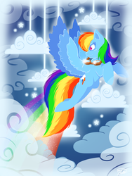 Size: 600x800 | Tagged: safe, artist:yuki-orin, rainbow dash, g4, cloud, cloudy, female, goggles, solo