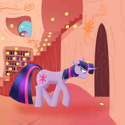 Size: 1000x1000 | Tagged: safe, artist:esugenos, twilight sparkle, forgetful twilight, g4, female, library, solo