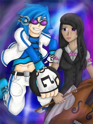 Size: 768x1024 | Tagged: safe, artist:kkbatoretto, dj pon-3, octavia melody, vinyl scratch, human, g4, belly button, duo, humanized, midriff