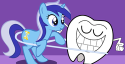 Size: 2502x1285 | Tagged: dead source, safe, artist:pipersack, minuette, pony, unicorn, g4, chip skylark, female, floss, mare, my shiny teeth and me, the fairly oddparents, tooth