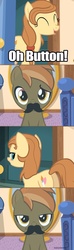 Size: 500x1685 | Tagged: safe, edit, edited screencap, screencap, button mash, oc, oc:cream heart, earth pony, pony, button's adventures, g4, blushing, butt, button, button 'stache, colt, comic, creambutt, earth pony oc, female, image macro, implied canon x oc, implied foalcon, implied incest, male, mare, meme, mother and child, mother and son, moustache, plot, ship:buttoncest, shipping