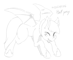 Size: 1100x900 | Tagged: safe, artist:japananon, oc, oc only, bat pony, pony, monochrome, sketch, solo