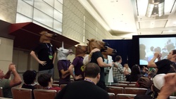 Size: 2048x1152 | Tagged: safe, human, bronycon, hoers mask, irl, irl human, photo