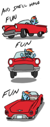 Size: 1200x3000 | Tagged: safe, artist:mindofnoodles, rainbow dash, pegasus, pony, g4, car, convertible, driving, female, ford, ford thunderbird, fun fun fun, mare, solo, song reference, the beach boys