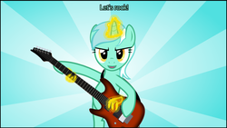 Size: 1023x576 | Tagged: safe, artist:tritebristle, lyra heartstrings, pony, g4, bipedal, female, guitar, hand, magic, magic hands, solo