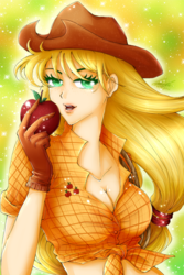 Size: 533x800 | Tagged: safe, artist:wickedz, applejack, human, g4, breasts, busty applejack, female, humanized, solo