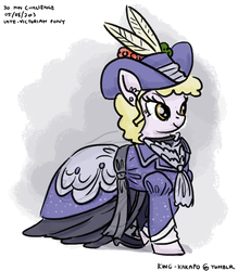 Size: 1092x1248 | Tagged: safe, artist:king-kakapo, oc, oc only, pony, 30 minute art challenge, clothes, dress, hat, solo, victorian, walking dress