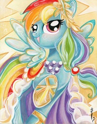 Size: 1180x1504 | Tagged: safe, artist:sararichard, idw, rainbow dash, g4, awesome, clothes, dress, female, gala dress, rainbow dash always dresses in style, solo, traditional art