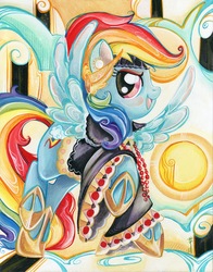 Size: 1180x1504 | Tagged: safe, artist:sara richard, idw, rainbow dash, g4, clothes, dress, female, solo, traditional art