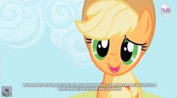 Size: 832x464 | Tagged: safe, applejack, g4, official, best pony contest, female, hub logo, hub network, hubble, promo, solo, the hub