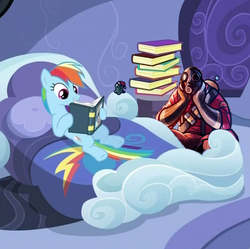 Size: 512x510 | Tagged: safe, rainbow dash, g4, pyro, reading, sitting pyro