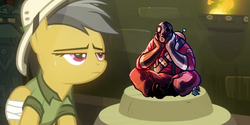 Size: 1738x867 | Tagged: safe, daring do, g4, pyro, sitting pyro