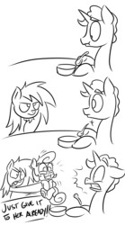 Size: 1067x1920 | Tagged: safe, artist:killryde, oc, oc only, oc:brann flakes, oc:cookie dough, oc:cookie dough (trottingham), oc:killryde, ask cookie and brann, comic, monochrome