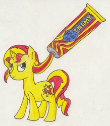 Size: 1728x1979 | Tagged: safe, artist:goldenpansy, sunset shimmer, pony, unicorn, g4, female, food, ketchup, mayonnaise, solo, sunset shimmer dressing up as food