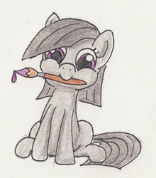 Size: 1131x1288 | Tagged: safe, artist:goldenpansy, marble pie, g4, cute, female, filly, paintbrush, solo, traditional art