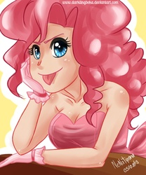 Size: 1476x1771 | Tagged: safe, artist:nenatyrana, pinkie pie, human, g4, female, humanized, pixiv, solo, tongue out