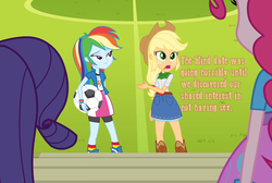 Size: 1280x858 | Tagged: safe, applejack, rainbow dash, equestria girls, g4, cards against equestria girls, denied appledash, female, lesbian, ship:appledash, shipping, shipping denied