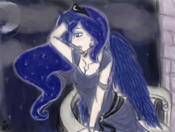 Size: 640x480 | Tagged: safe, artist:sparklytentacles, princess luna, human, g4, cloud, cloudy, female, humanized, moon, night, solo