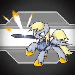 Size: 625x625 | Tagged: safe, artist:gamefreakdx, derpy hooves, pegasus, pony, g4, armor, fantasy class, female, knight, mare, solo, sword, warrior