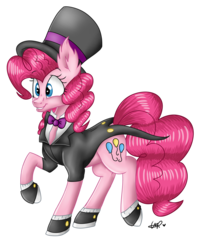 Size: 1600x1850 | Tagged: safe, artist:shyshyoctavia, pinkie pie, g4, clothes, female, hat, shoes, solo, spats, suit, top hat