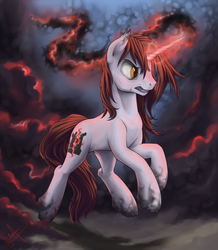 Size: 1000x1149 | Tagged: safe, artist:1jaz, oc, oc only, pony, unicorn, dark magic, magic, red magic, solo