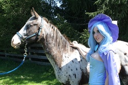 Size: 600x400 | Tagged: safe, artist:sarahn29, trixie, horse, human, g4, cosplay, irl, irl horse, irl human, photo, solo